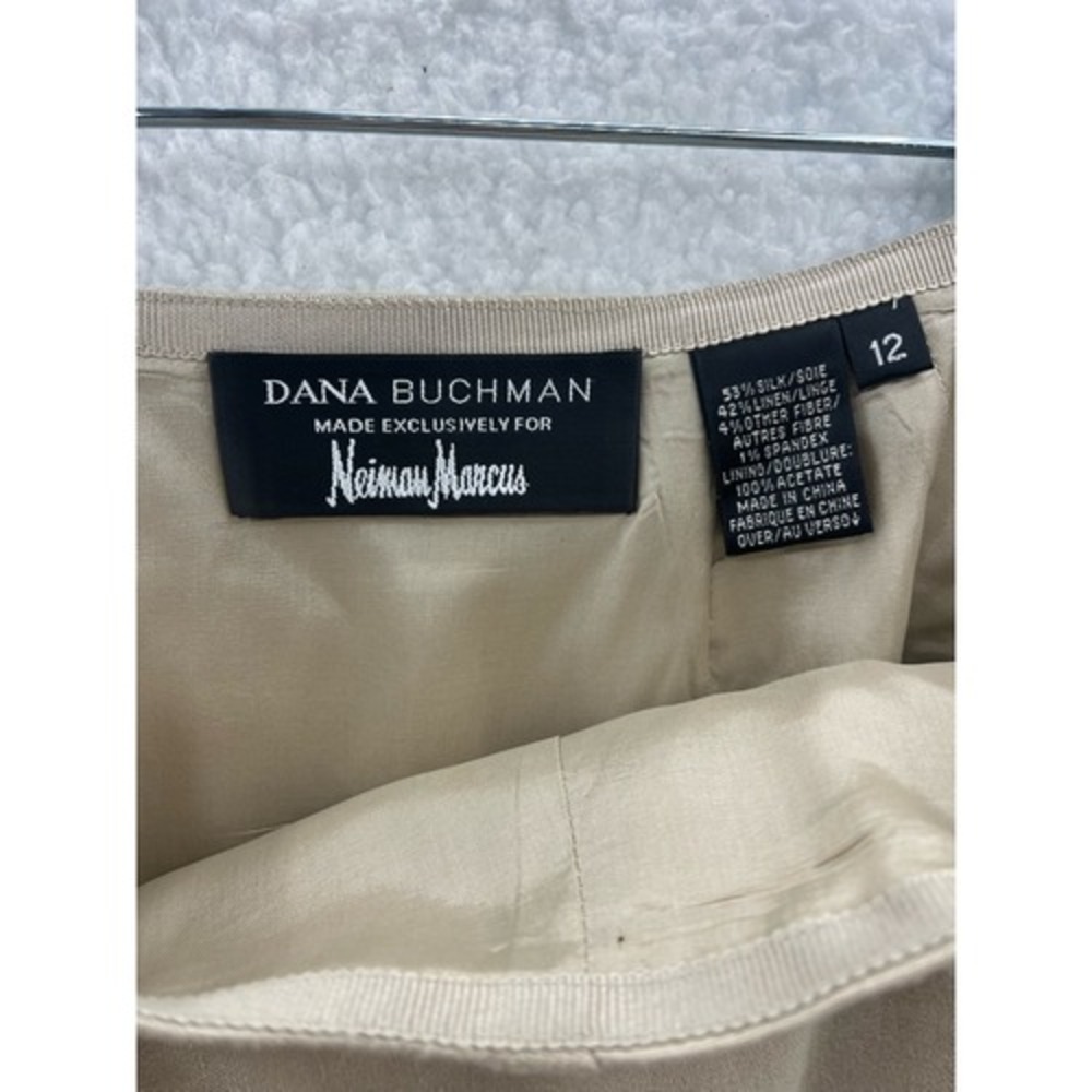 Dana Buchman Pencil Skirt Womens 12 Tan Excellent Silk Linen Neiman Marcus - Picture 6 of 6